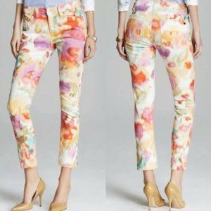 Kate Spade Cropped Jeans 24 Cream Pink Green White Watercolor Perry Street